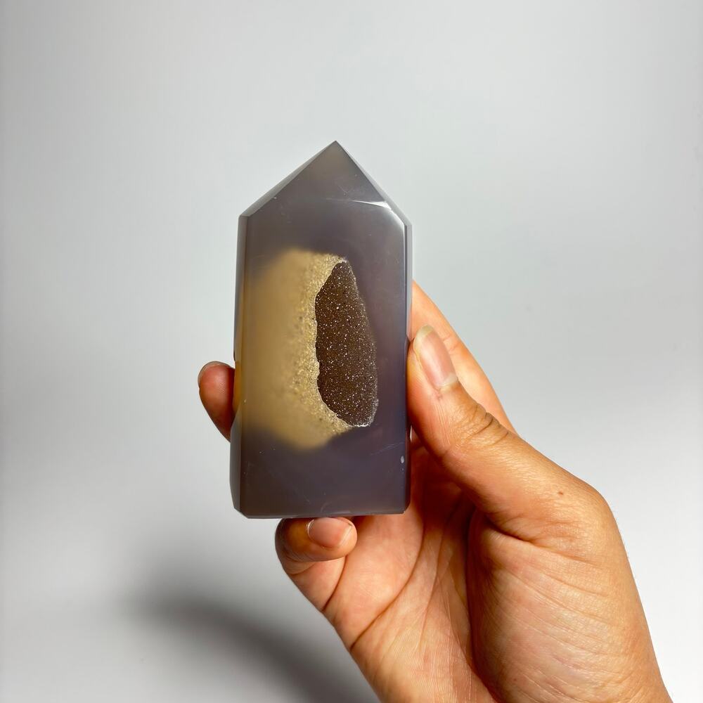 Polished Agate Tower with Druzy Geode